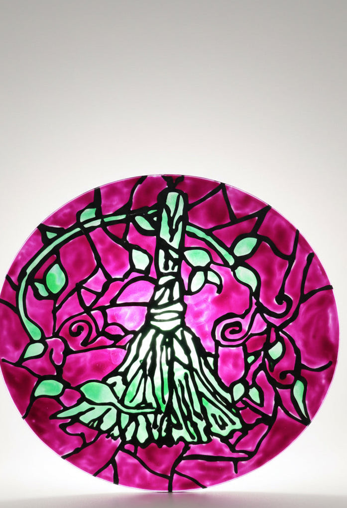Witchy broom stained glass